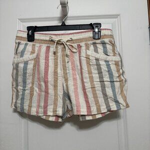 Gap Linen Cream and Colored Striped Shorts with Pockets